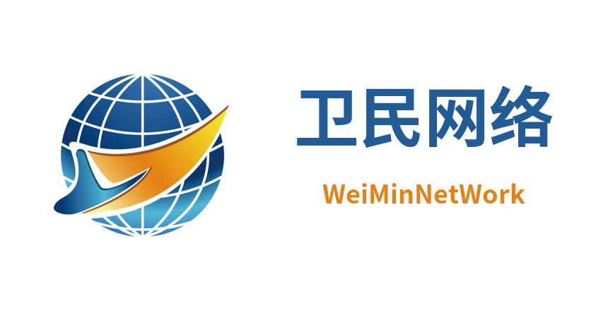 卫民网络 左右组合标识:图标在左,卫民网络与 WeiMinNetWork 上下堆叠在右