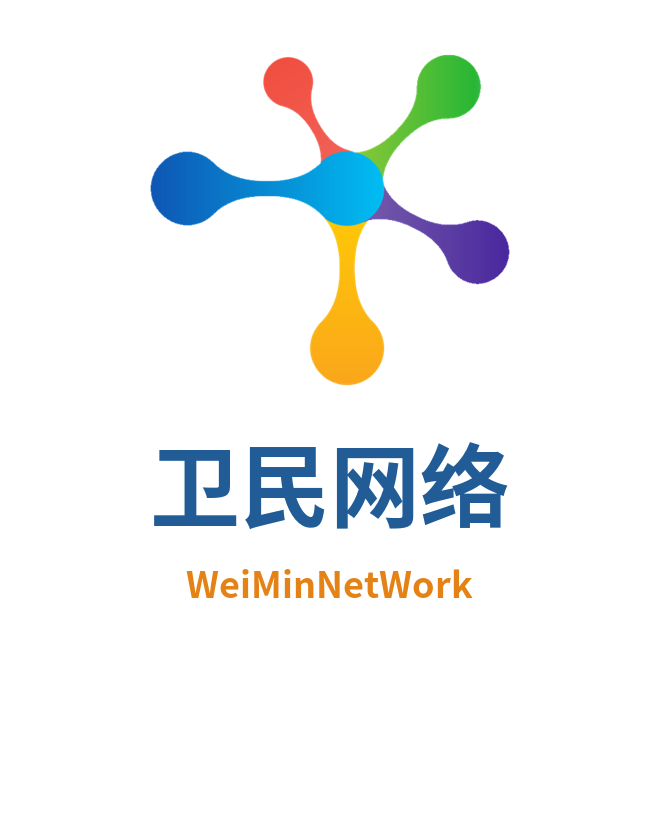 卫民网络 分子上下组合:分子图形在上,卫民网络与 WeiMinNetWork 在下